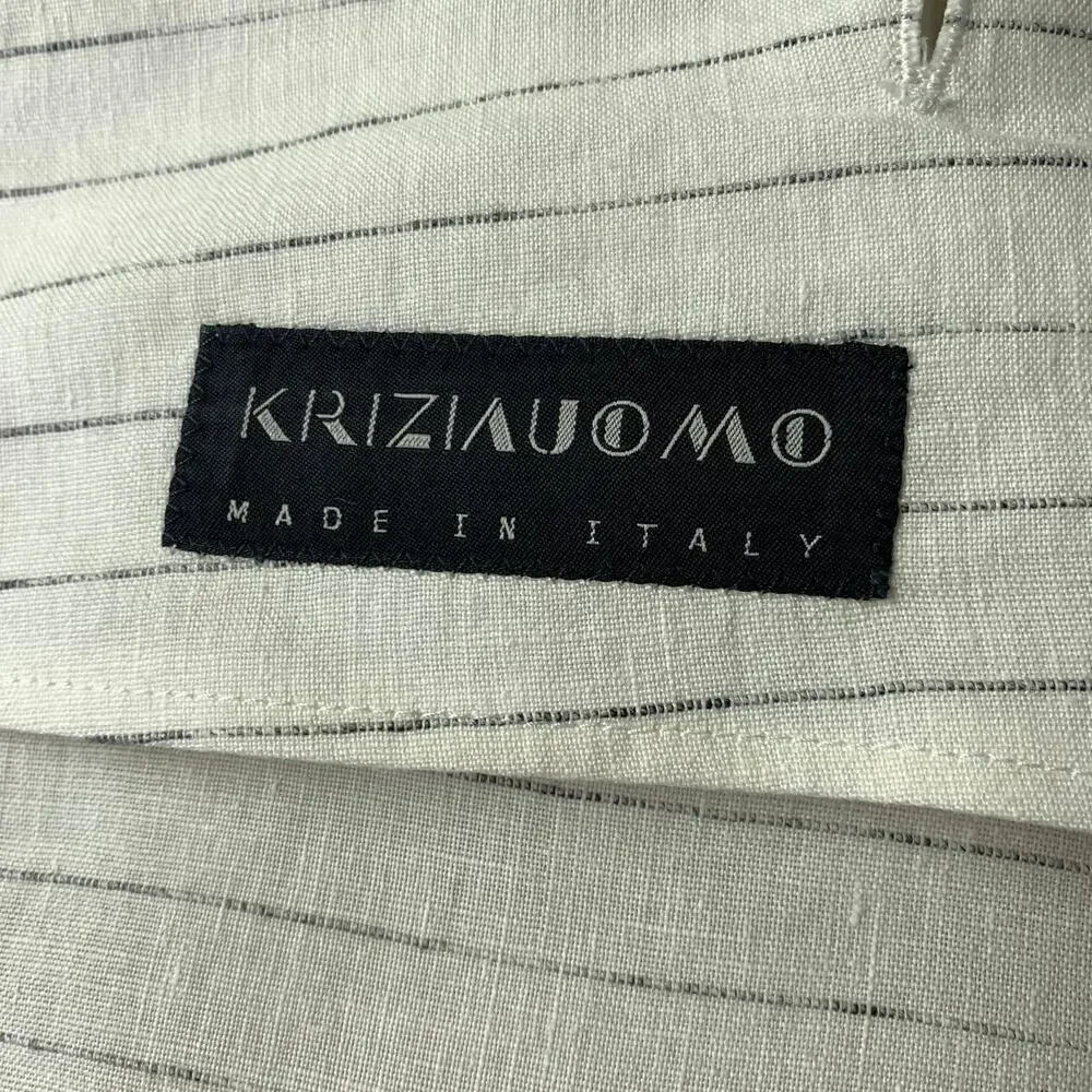 KRIZIA UOMO Chest Size 42 Cream Light Grey Pinstripe Linen 32 31 Suit